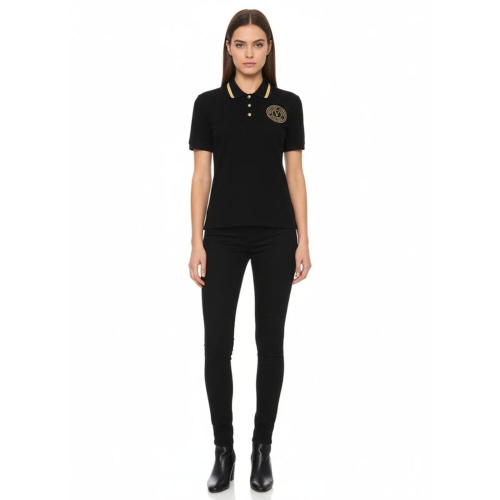 Versace Jeans Couture Black/Gold Embroidered Medallion Womens Polo Shirt